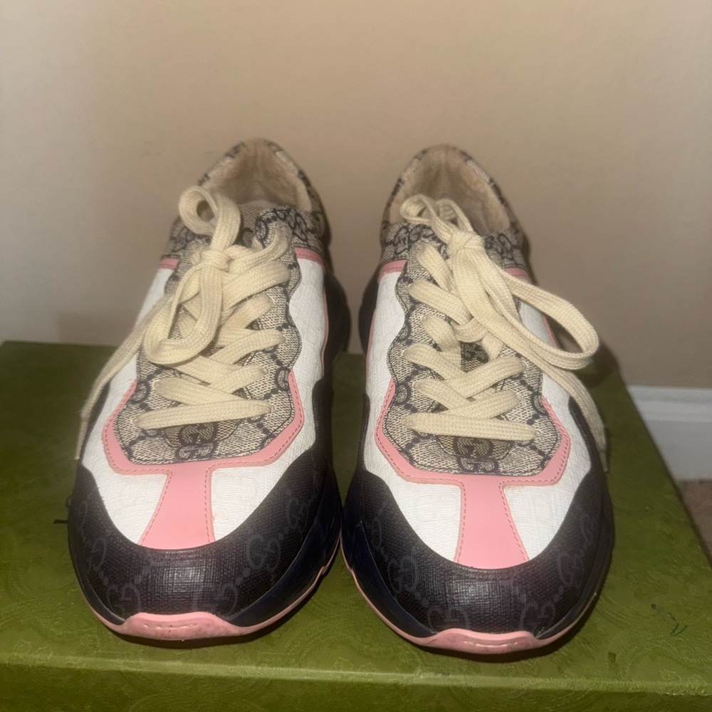 Gucci Pink and White Lace-Up Sneakers
